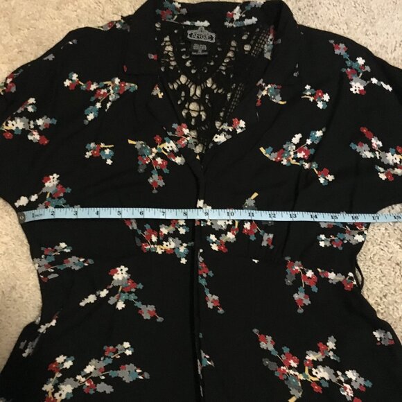 Whimsical Black Crochet Button Down Rayon A-Line Dress - Picture 12 of 16